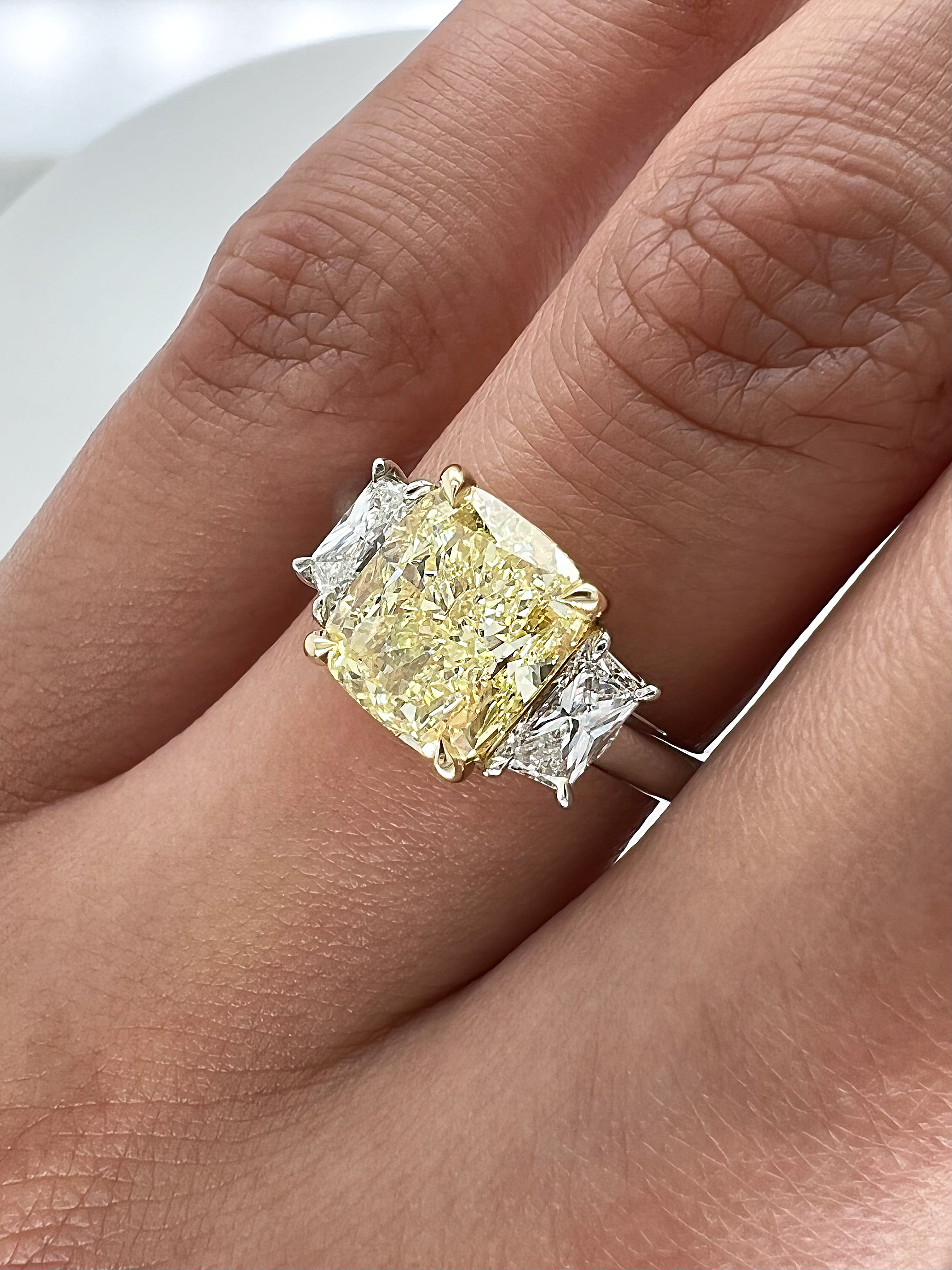 3.61 Total Carat Fancy Yellow Diamond Three stone Ladies