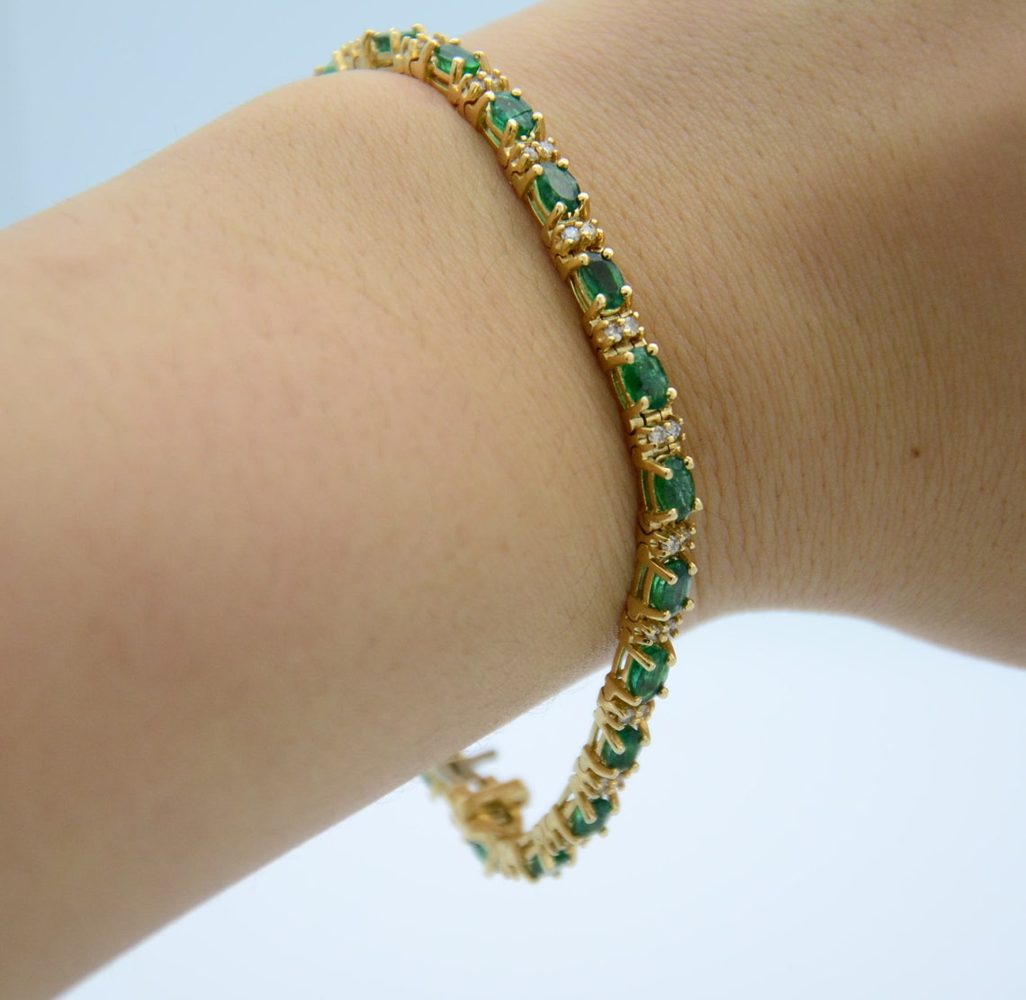 7.7CT Emerald and Diamond Tennis Bracelet 14K Yellow Gold | Etsy