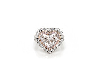 3.46 Total Carat Heart-Shaped Diamond Halo Ladies Engagement Ring GIA