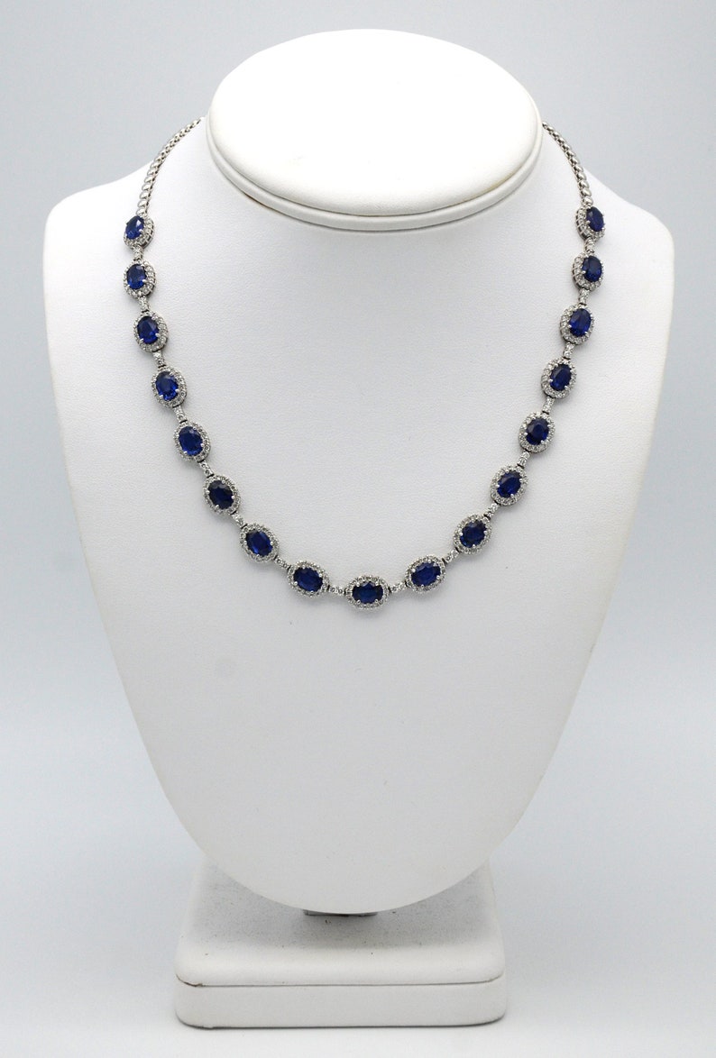 Sapphire and Diamond Tennis Necklace 14K White Gold Made in Etsy