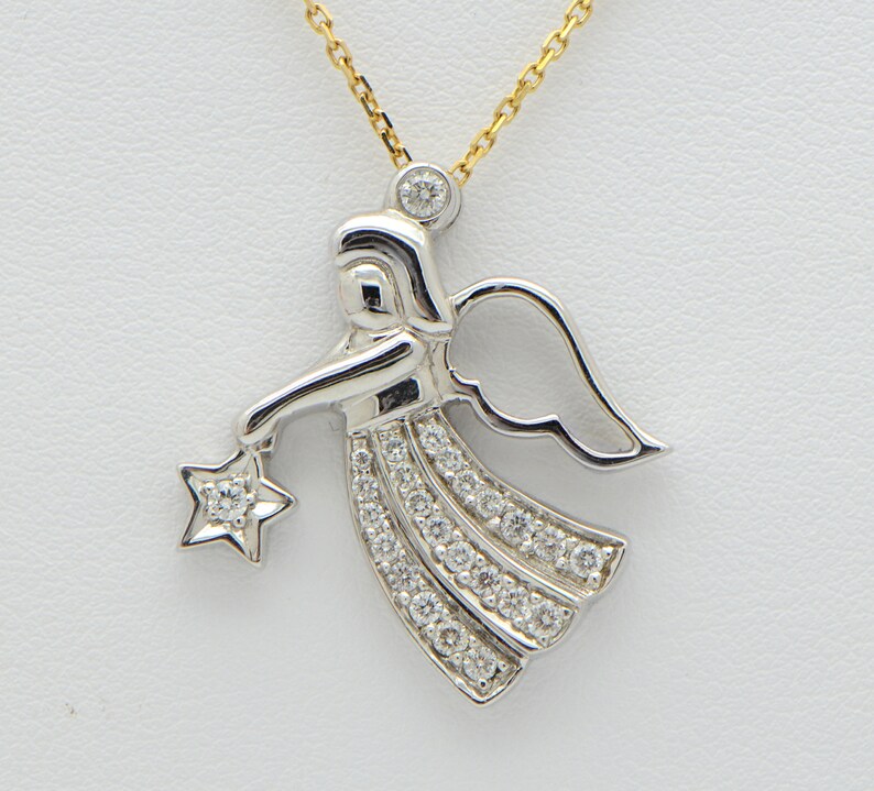 White Gold Angel Pendant with Diamond Halo Made in The USA Etsy