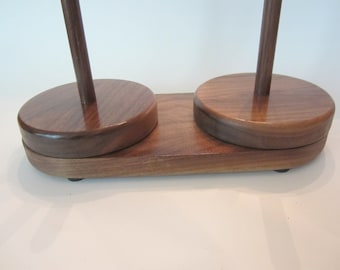 Handcrafted Double Walnut Yarn Holder, Lazy Susan Caddy