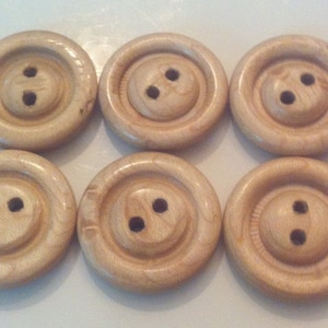 Buttons wooden Handmade, Maple wood, 1 1/8"  (28mm) diameter