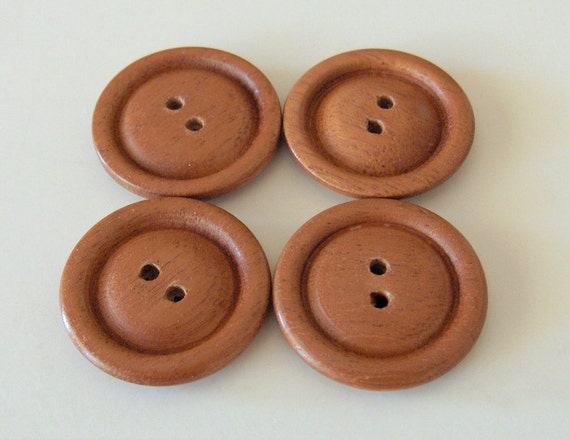 Wood Buttons, Handmade, Mahogany, 1 1/4 Diameter. 