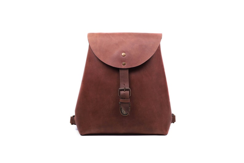 Women's Brown Leather Backpack Purse image 1