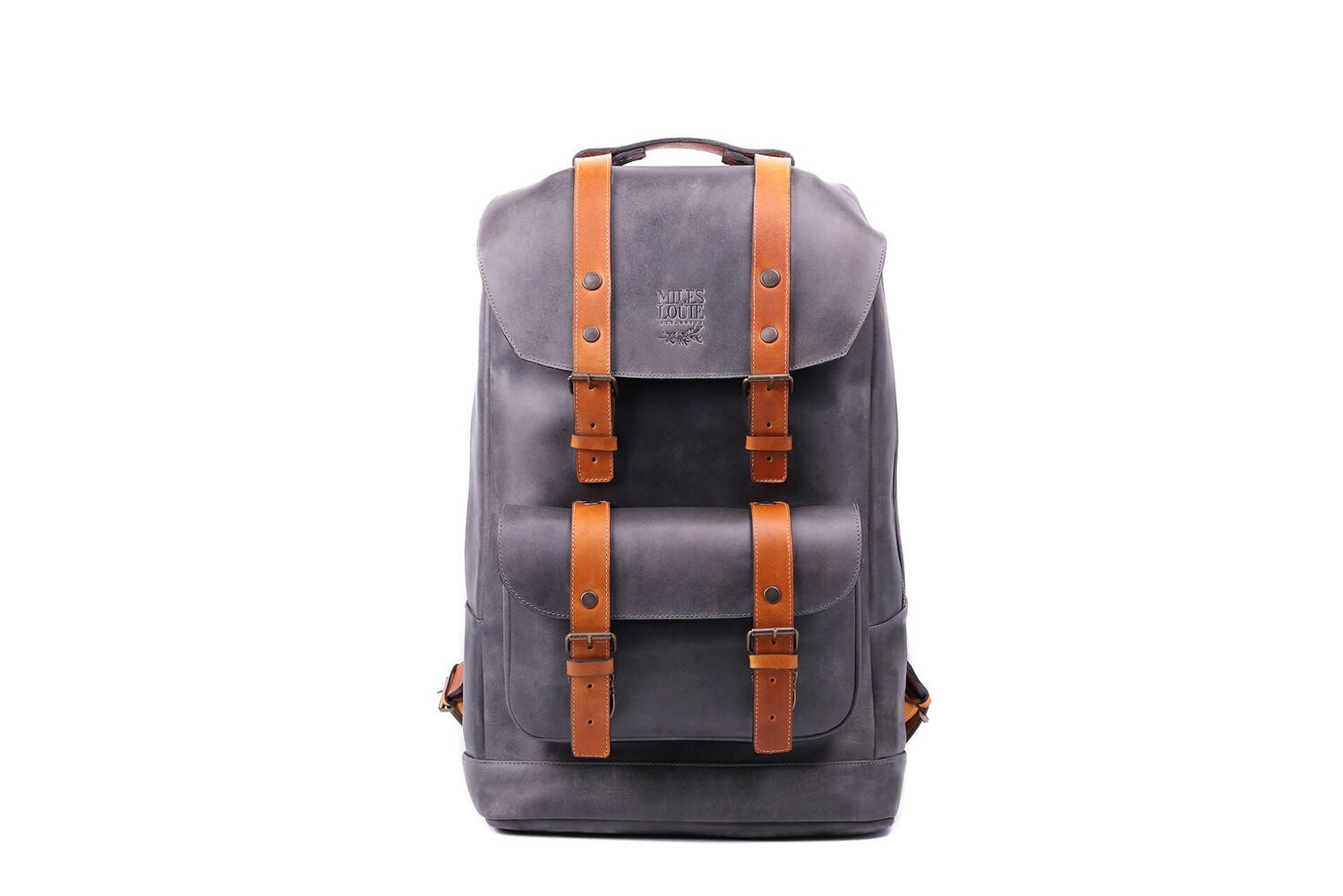 Gray Leather Laptop Backpack Work Book Bag 