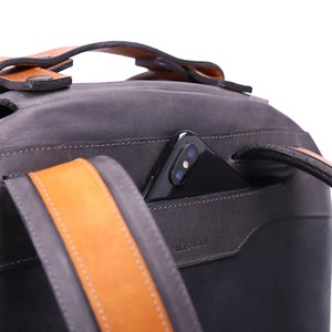 Gray Leather Laptop Backpack, Work Book Bag image 6