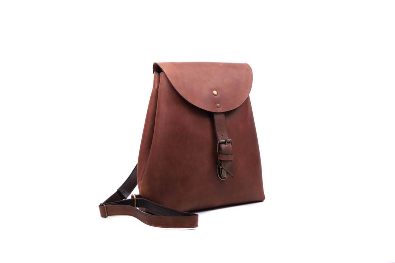 Women's Brown Leather Backpack Purse image 2