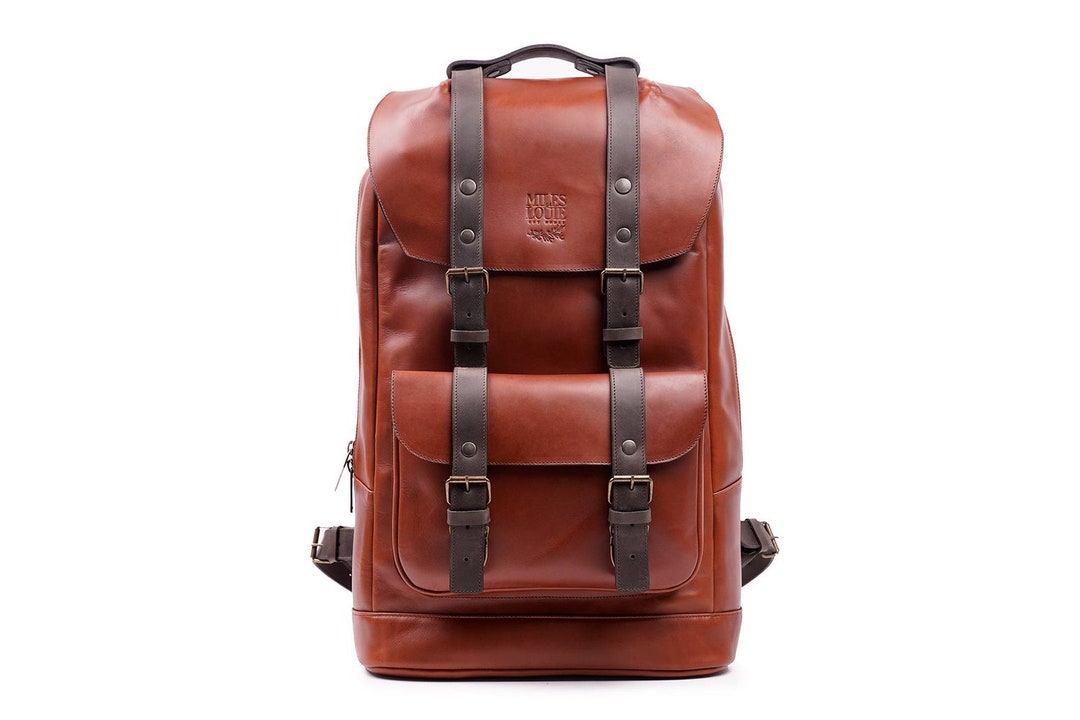 Maroon Leather Laptop Backpack Work Book Bag 