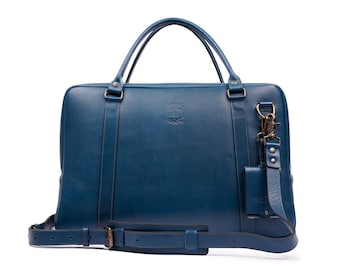 Handmade Indigo Blue Leather Weekender Bag