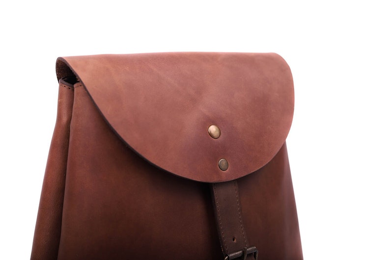 Women's Brown Leather Backpack Purse image 4