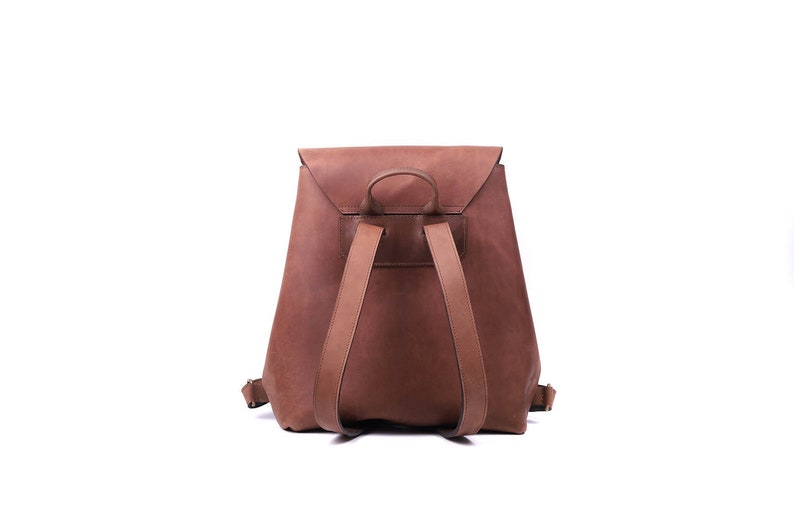 Women's Brown Leather Backpack Purse image 5