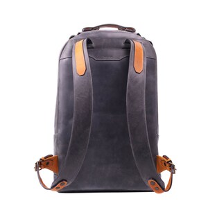 Gray Leather Laptop Backpack, Work Book Bag image 7