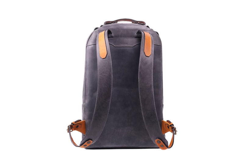 Gray Leather Laptop Backpack, Work Book Bag image 7