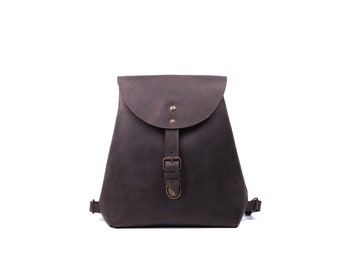 Women's Dark Brown Leather Backpack Purse