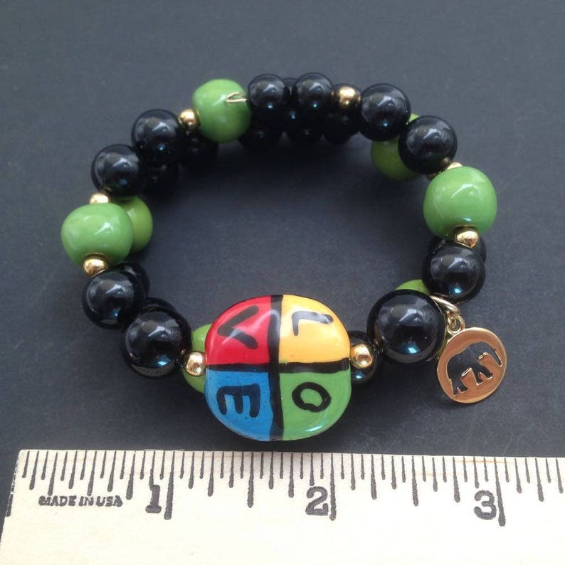 LOVE elephant gift elephant bracelet non-profit Fair Trade Kazuri bead bracelet Kazuri beads green African jewelry Kazuri jewelry