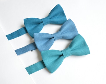 Teal Aqua Blue Linen Bow Tie - Groomsmen Blue Bow ties - Beach wedding ties