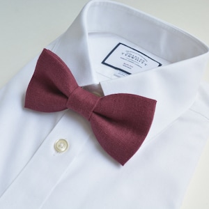 Burgundy, Cabernet, Maroon Linen Bowtie - Wine Red Linen Men Neckties - Wedding Bowties, Neckties