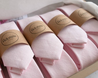 Pale Pink Linen Wedding Tie - Light Pink Grooms Necktie - Groomsmen Neckties
