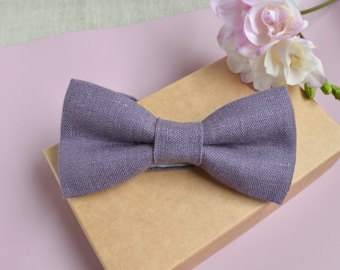 Aubergine, Dark Mauve Linen Bow tie and pocket square - Groom Wedding Tie - Purple Bow ties for men