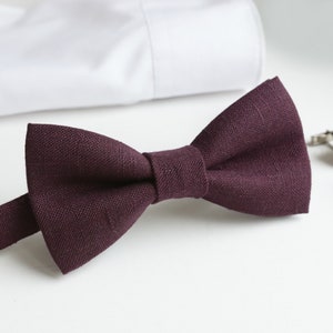Plum, Dark Mauve Linen Bow tie - Men Wedding Ties - Groomsmen Bowties