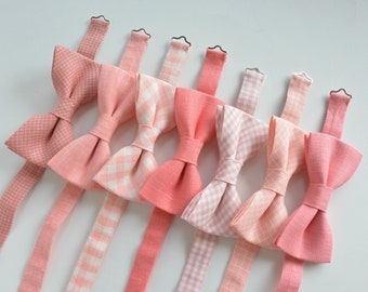 Coral Peach set Mix & Match Linen Bow ties - Salmon Wedding Neckties - Mismatched Groomsmen ties