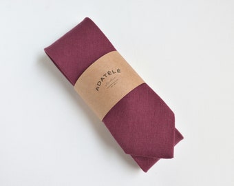 Burgundy, Cabernet, Maroon Linen Necktie - Wine Red Linen Men Neckties - Wedding Neckties