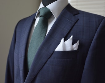 Hunter Green Necktie - Solid Deep Dark Green Matt Linen Tie - Wedding Neckties for men