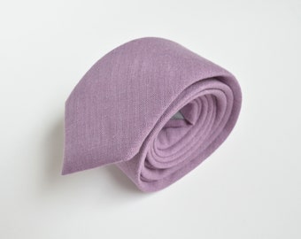 Dusty Purple Linen Neckties - Lilac, Lavender Linen Groomsmen Wedding Neckties Pocket squares