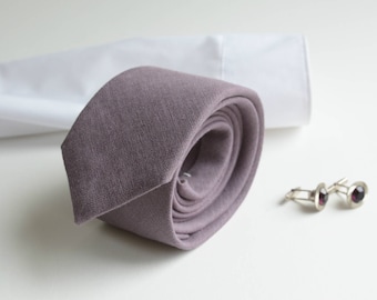 Dusty Lavender Neckties - Solid Gray Purple, Lavender Haze Linen Groom, Groomsmen Wedding Neckties