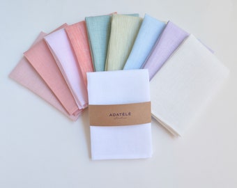 Pastel Linen Pocket Square - Peach, White, Lavender, Dusty Shale, Pale Pink, Light Green, Blush - Wedding Handkerchiefs