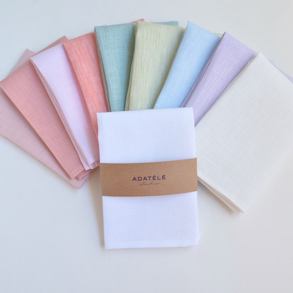 Pastel Linen Pocket Square - Peach, White, Lavender, Dusty Shale, Pale Pink, Light Green, Blush - Wedding Handkerchiefs