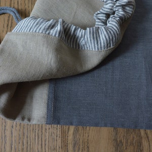 Personalized Anniversary Gift for Husband - Monogrammed Rustic Beige Grey Linen Travel Clothing Organizer Drawstring Bag - Gift for Father