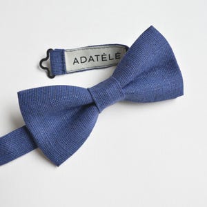 Textured Midnight Blue Linen Bow Tie - Classic Groom, Best men Navy Blue Bow ties - Matching Father Son Bow ties