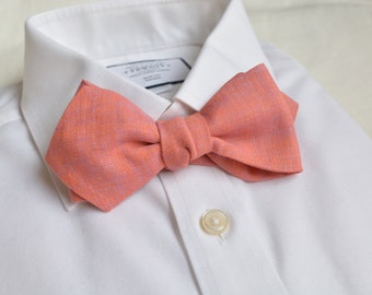 Coral Linen Self Tie Diamond Point Bow Tie - Bold Colors Groom's Bowtie - Free style Bow tie