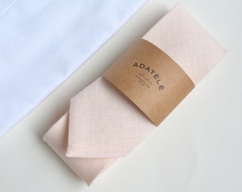 Light Blush Pink Linen Necktie - Misty Rose Neckties - Bow Ties for Wedding - Grooms Necktie - Petal Blush Necktie