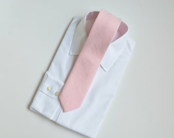 Pale Pink Linen Wedding Neckties - Light Pink Grooms Necktie and pocket square - Groomsmen Neckties