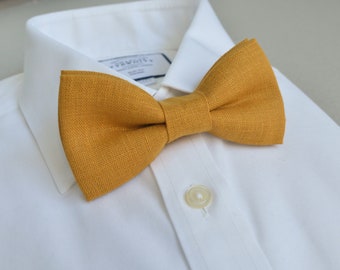 Mustard Yellow Linen Bow ties for toddler, boys, men - Summer Fall wedding groomsmen ties