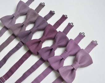 Nœud papillon mauve, lavande, mauve, aubergine, glycine pour mariage - Nœuds papillon en lin pour hommes, garçons et garçons d'honneur