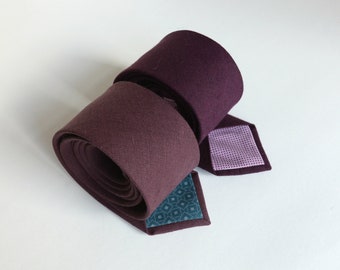 Cravates d’honneur en lin mauve foncé pour mariage - Solid Matte Dark Purple, Aubergine, Aubergine, Aubergine Cravates