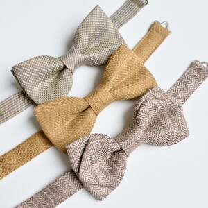 Set of Brown, Rust Mix and Match Linen Bowties Casual, Boho, Vintage inspired Wedding Groomsmen Bow ties image 3