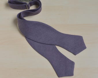 Diamond Point, Butterfly Dusty Lavender Linen Free Style Self Tied Bowtie