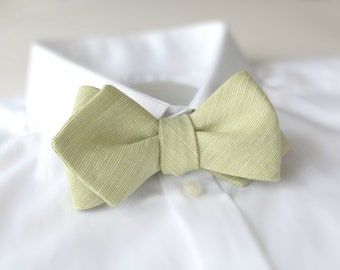 Self Tie Diamond Point Pastel Green Bow Tie - Sage, Mint Free style Wedding Bow Ties Groom, Groomsmen