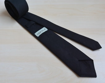 Corbata clásica formal de lino negra para hombre y adolescente.