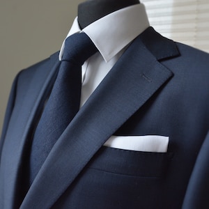 Navy Blue Linen Necktie - Solid Dark Blue Wedding Neckties - Groom's Necktie - Navy blue bowtie - Formal necktie