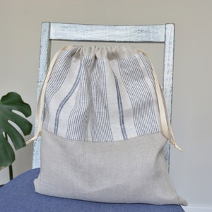 Hand Monogrammed Lingerie bag for women - Rustic Linen drawstring Bag with name - Linen Anniversary - Custom Mother in Law Gift