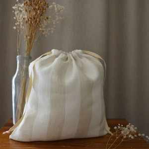 Ivory Striped Linen Lingerie Bag - Linen Anniversary gift - Gift for Mom
