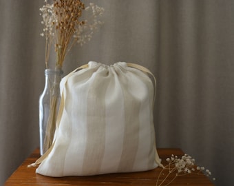 Ivory Striped Linen Lingerie Bag - Linen Anniversary gift - Gift for Mom