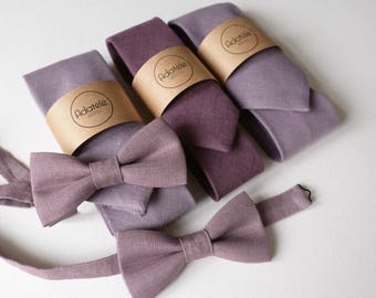 Dusty Lilac Linen Neckties, Bowties - Purple, Lavender Haze Necktie - Mismatched Mauve Neckties - Wedding Ties - Groomsmen Neckties