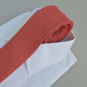 Burnt Orange Linen Neck tie - Brick red, Rust Groomsmen Neckties - Autumn Wedding Ties